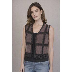 Vintage Scully Genuine Soft Suede Crochet Cardigan Vest - Size Small